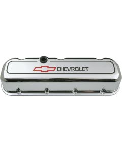 Engine Valve Covers; Tall Style; Die Cast; Chrome with Bowtie Logo; BB Chevy