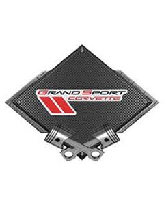 Corvette Grand Sport Emblem Metal Sign, Black Carbon Fiber,Crossed Pistons, 25" X 19"
