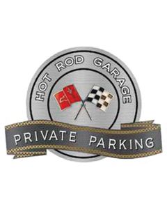 Corvette C2 Crossed Flags Emblem Hot Rod Garage Private Parking Metal Sign, 18" X 14"