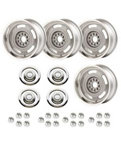 Corvette - Corvette Rally Wheel Kit, 1-Piece Cast Aluminum With  Flat Disc Brake Style Center Caps,  Staggered 17x8 And 17x9

