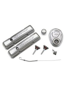 Engine Dress-Up Kit; Chrome with Stamped Chevy Logo; Fits SB Block Chevy Engines