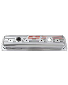 Engine Valve Covers; Center Bolt Style; Steel; Chrome w/Bowtie Logo; SB Chevy