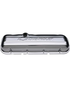 Engine Valve Covers; Stamped Steel; Short; Chrome; w/ Bowtie Logo; Fits BB Chevy