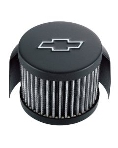 Engine Valve Cover Breather; Chevy Logo; Push-In Style w/Hood; Black Crinkle