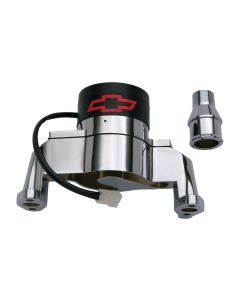 Electric Engine Water Pump; Aluminum; Chrome with Bowtie Logo; Fits SB Chevy