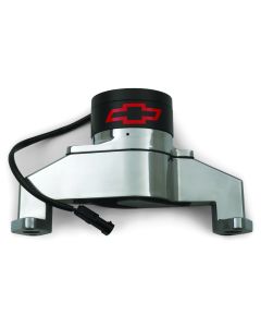 Electric Engine Water Pump; Aluminum; Chrome with Bowtie Logo; Fits BB Chevy