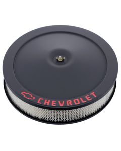 Engine Air Cleaner Kit; 14 Inch; Black Crinkle; Red Chevy Bowtie and Lettering