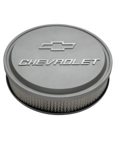 14" Air Cleaner Kit; Aluminum; Gray Crinkle; Raised Chevy and Bowtie Emblems