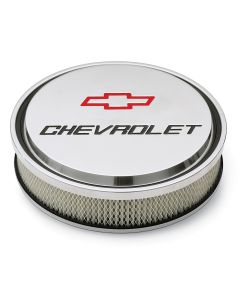 14" Air Cleaner Kit; Aluminum; Polished; Recessed Chevy and Bowtie Emblems