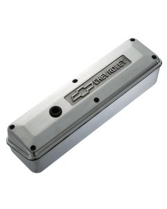 Engine Valve Cover; 2-Piece Tall Style; Die Cast; Polish w/Bowtie Logo; SB Chevy