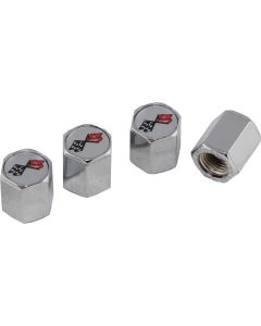1953-1982 Corvette Valve Stem Cap Set Chrome Crossed-Flags Logo Style	