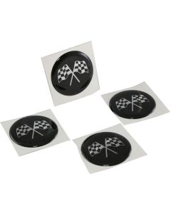 1976-1987 Corvette Wheel Spinner Emblem Set With Crossed-Flags Design 1-3/4" Black	