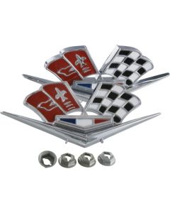 1963L-1966 Corvette Side Fender Emblems Dark Red Flags