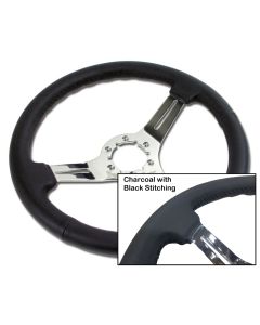 1963-1982 Corvette Steering Wheel Charcoal Leather With Chrome Aluminum 3-Spokes