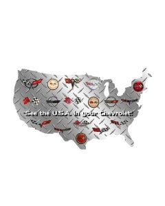  Corvette USA Shaped Sign With Logos 12" X 7"	