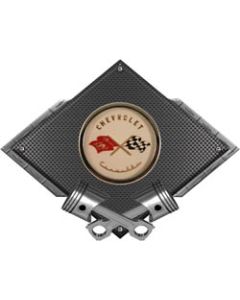 Corvette C1 1953-1955 Emblem Metal Sign, Black Carbon Fiber, Crossed Pistons, 25" X 19"