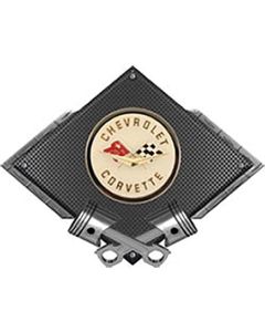 Corvette C1 1958-1960 Emblem Metal Sign, Black Carbon Fiber, Crossed Pistons, 25" X 19"