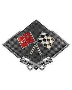  Corvette C2 Crossed Flags Emblem Metal Sign Black Carbon Fiber Crossed Pistons 25" X 19"	