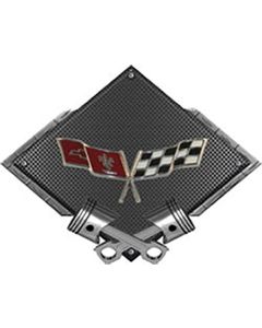 Corvette C3 1977-1979 Crossed Flags Emblem Metal Sign, Black Carbon Fiber, Crossed Pistons, 25" X 19"