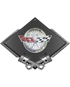 Corvette C3 1978 Anniversary Emblem Metal Sign, Black Carbon Fiber, Crossed Pistons, 25" X 19"