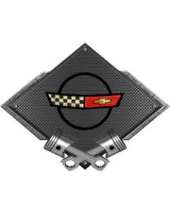 Corvette C4 1984-1990 Emblem Metal Sign, Black Carbon Fiber, Crossed Pistons, 25" X 19"