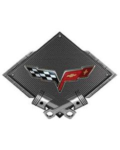 Corvette C6 2005-2013 Emblem Metal Sign, Black Carbon Fiber, Crossed Pistons, 25" X 19"