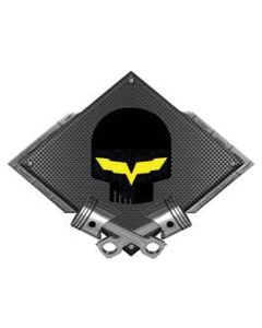 Corvette Jake Black Emblem Metal Sign, Black Carbon Fiber, Crossed Pistons, 25" X 19"