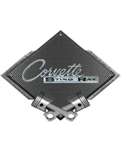 Corvette 1963-1965 Stingray Emblem Metal Sign, Black CarbonFiber, Crossed Pistons, 25" X 19"
