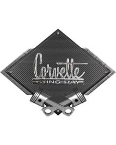 Corvette 1966-1967 Stingray Emblem Metal Sign, Black CarbonFiber, Crossed Pistons, 25" X 19"