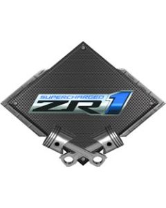  Corvette ZR1 Supercharged Emblem Metal Sign Black Carbon Fiber Crossed Pistons 25" X 19"	