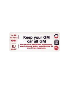 1980 Corvette Air Cleaning Decal "Keep Your GM Vehicle All GM"	