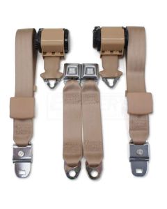 1976-1977 Corvette 3-Point Shoulder Harness And Seat Belt Set Retractable Coupe Buckskin	