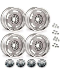 1963-1982 Corvette Rally Wheel 1-Piece Cast Aluminum 17x8 Set With Derby Style Center Cap	