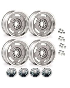 1963-1982 Corvette Rally Wheel 1-Piece Cast Aluminum 17x9 Set With Derby Style Center Cap	