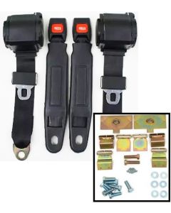 1968-1974 Corvette 3-Point Shoulder Harness And Seat Belt Kit Retractable Retrofit Black	
