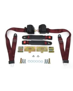 1973-1974 Corvette 3-Point Shoulder Harness And Seat Belt Kit Retractable Retrofit Burgundy	