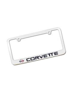 1984-1996 Corvette License Plate Frame Elite Series With C4 Logo And Word Chrome Engraved	