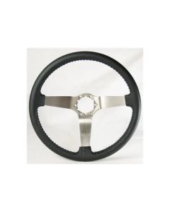 1967-1982 Corvette Steering Wheel Black Leather With Brushed 3-Spoke Design	