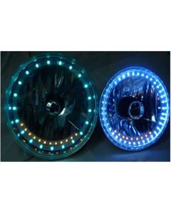 1953-1958 Corvette Headlight, 7 Inch Round White Diamond With Single-Color LED Halo And Turn Signals