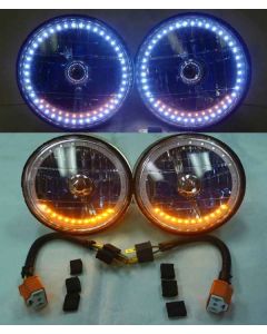 1959-1982 Corvette Headlight 5 3/4 Inch Round White Diamond With Single-Color LED Halo And Turn Signals	