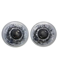 Corvette 7 Inch Round Projector Headlights With 64mm Projector, Chrome, 1953-1957