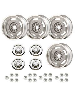 Corvette - Corvette Rally Wheel Kit, 1-Piece Cast Aluminum With  Flat Disc Brake Style Center Caps,  17x8 

