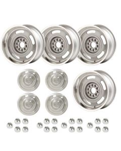  Corvette - Corvette Rally Wheel Kit, 1-Piece Cast Aluminum With  Plain Flat (No Lettering)  Center Caps,  17x9
