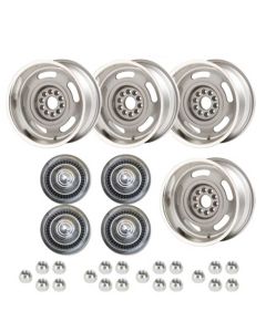 Corvette -Corvette Rally Wheel Kit, 1-Piece Cast Aluminum With Short Derby Caps, Staggered 17x8 And 17x9


