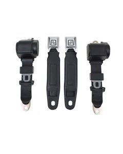 Corvette Seat Belt Set, Single Retractor w/Starburst Metal Push Button Buckle, 1963-1967
