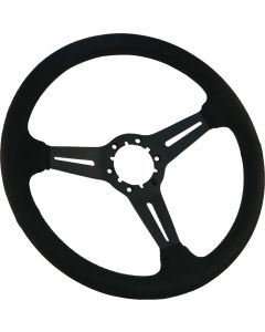 Corvette Steering Wheel, 14" Black Ultra Suede, Black Slot Spokes, 1963-1982