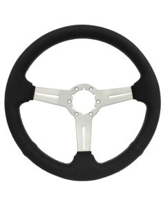 1963-1982 Corvette Steering Wheel, 14" Black-Perforated/Brushed Aluminum Slot Spokes, Black Stitch