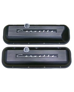 1965-1974 Corvette Valve Covers  Big Block Finned Aluminum With Power Brakes Black