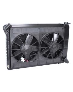 1966-1967 Corvette Dewitts 2 Row 23.5" Aluminum Radiator, Spal Dual 11" Fan, Black Ice Coating, For Cars With Manual Transmission Only