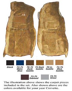 1970-1975 Corvette Front Cut-Pile Carpets For Cars With Automatic Transmission  	